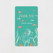 "Birthday Fishes" - Children's Birthday Party Stickers in Caribbean Coral by Hallie Fischer - In Use