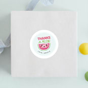 "One In A Melon" - Children's Birthday Party Stickers in Watermelon by Itsy Belle Studio - Front