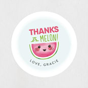 "One In A Melon" - Children's Birthday Party Stickers in Watermelon by Itsy Belle Studio - In Use