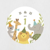"Animals on parade" - Children's Birthday Party Stickers in Pear by Jennifer Wick - Front
