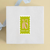 "wavy frame" - Children's Birthday Party Stickers in Key Lime by Baumbirdy - Front