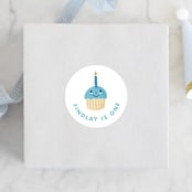 "One Cupcake" - Children's Birthday Party Stickers in Bluebird by mo kelley - Front