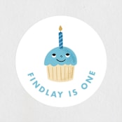 "One Cupcake" - Children's Birthday Party Stickers in Bluebird by mo kelley - In Use