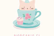 "Teacup Kitten" - Children's Birthday Party Stickers in Robin's Egg by Angela Thompson - In Use