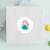 "Mermaid" - Children's Birthday Party Stickers in Aqua by Lori Wemple - Front