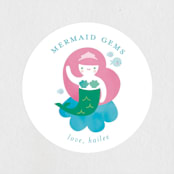 "Mermaid" - Children's Birthday Party Stickers in Aqua by Lori Wemple - In Use