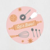 "Fun Baking" - Children's Birthday Party Stickers in Blush by heythird - Front