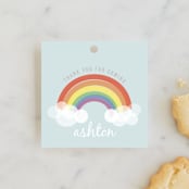 "Rainbow Celebration" - Children's Birthday Party Favor Tags in Soft Teal by Angela Garrick - Front