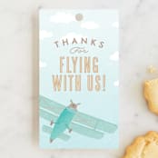 "Come Fly with Us" - Children's Birthday Party Favor Tags in Teal by Karidy Walker - Front