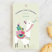 "Party Llama" - Children's Birthday Party Favor Tags in Coral by Jackie Crawford - Front