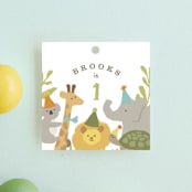 "Animals on parade" - Children's Birthday Party Favor Tags in Pear by Jennifer Wick - Front