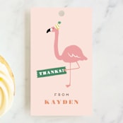 "Let's flamingle!" - Children's Birthday Party Favor Tags in Cotton Candy by Jennifer Wick - Front