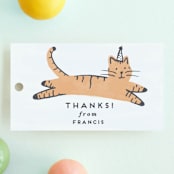 "Pawty Cat" - Children's Birthday Party Favor Tags in Apricot by Everett Paper Goods - Front