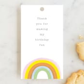 "Little Rainbow" - Children's Birthday Party Favor Tags in Apricot by Baumbirdy - Front