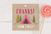 "Let's go glamping" - Children's Birthday Party Favor Tags in Fushcia by Karidy Walker - Front