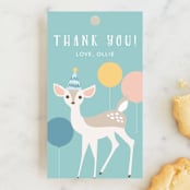"Woodland Friends Celebration" - Children's Birthday Party Favor Tags in Seafoam by Brandy Folse - Front