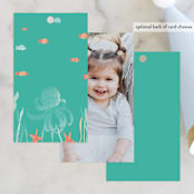 "Birthday Fishes" - Children's Birthday Party Favor Tags in Caribbean Coral by Hallie Fischer - Back of Card Options