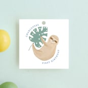 "Jungle Hang outs" - Children's Birthday Party Favor Tags in Jungle Leaf by Sarah Knight - Front