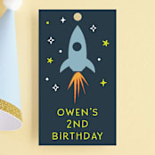 "Two the moon" - Children's Birthday Party Favor Tags in Midnight by Annie Holmquist - Front