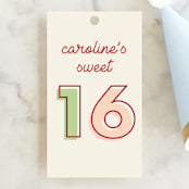"Bold Type" - Children's Birthday Party Favor Tags in Cranberry by Baumbirdy - Front