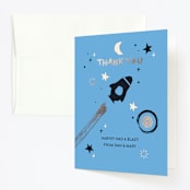"Cosmic Adventure" - Children's Birthday Party Thank You Cards in Sky by Charlotte Smith - Front