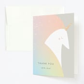 "Unicorn" - Children's Birthday Party Thank You Cards in Blush by Lori Wemple - Front