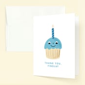 "One Cupcake" - Children's Birthday Party Thank You Cards in Bluebird by mo kelley - Front