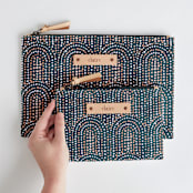 "Modern Showers" - Catch All Pouch Set in Navy by Jenna Holcomb - Scale