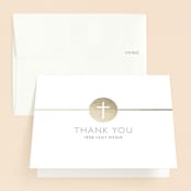 "Golden Cross" - Baptism and Christening Thank You Cards in Champagne by Erin Deegan - Front
