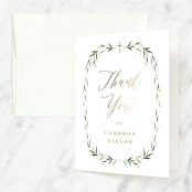 "Eucalyptus Wreath" - Baptism and Christening Thank You Cards in Canary by Carolyn MacLaren - Front