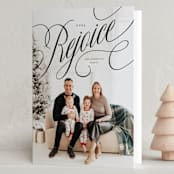 "Elegant Rejoice Script" - Holiday Cards in Tuxedo by Stacy Maalouf - Folded Card