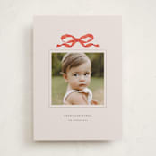 "Taffeta Bow" - Holiday Cards in Coral by Olivia Kanaley Inman - Front