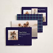 "Plaid Peace" - Holiday Cards in Navy by Makewells - Back of Card Options