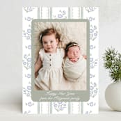 "Cottage Watercolor Ribbon" - Holiday Cards in Periwinkle by Jackie Crawford - Front
