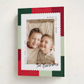 "Modern Quilt" - Holiday Cards in Poinsettia by Owl and Toad - Folded Card