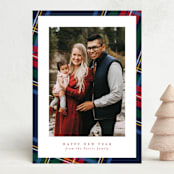 "Plaid Framed" - Holiday Cards in Navy by Lea Delaveris - Front