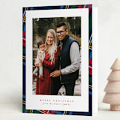 "Plaid Framed" - Holiday Cards in Navy by Lea Delaveris - Folded Card