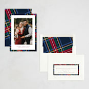 "Plaid Framed" - Holiday Cards in Navy by Lea Delaveris - Assembled