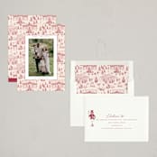 "Nutcracker Toile" - Holiday Cards in Berry by Teju Reval - Assembled