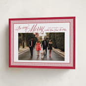 "Merry Striped Frame" - Holiday Cards in Ruby by Alston Foster - Folded Card