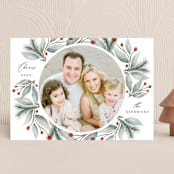 "Evergreen Surround" - Holiday Cards in Cranberry by Lehan Veenker - Front