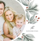 "Evergreen Surround" - Holiday Cards in Cranberry by Lehan Veenker - Detail