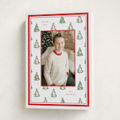 "Little Trees" - Holiday Cards in Candy Cane by Corinne Malesic - Folded Card