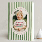 "Vintage Stripes" - Holiday Cards in Evergreen by Teju Reval - Folded Card