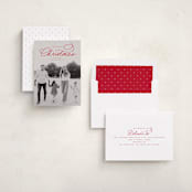 "Swirl Script" - Holiday Cards in Candy Cane by Everett Paper Goods - Assembled