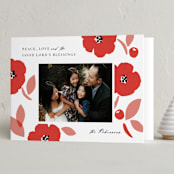 "Blossoming" - Holiday Cards in Holly Berry by Griffinbell Paper Co. - Folded Card