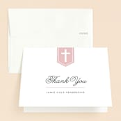 "Delicate Cross" - Baptism and Christening Thank You Cards in Bubblegum by Susan Asbill - Front