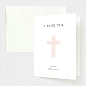 "Elegant Cross" - Baptism and Christening Thank You Cards in Rose by Chasity Smith - Front