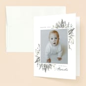 "Foliage Cross" - Baptism and Christening Thank You Cards in Eucalyptus by Hudson meet Rose - Front