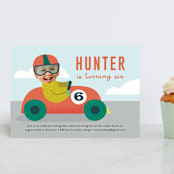 "Race" - Children's Birthday Party Invitations in Carrot by Lori Wemple - Front